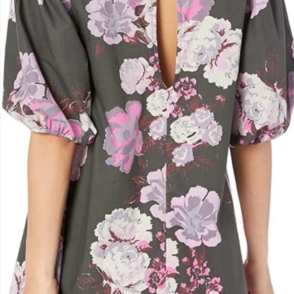 Free People Maye Black and Pink Floral tunic Mini Dress sz L - Picture 2 of 9